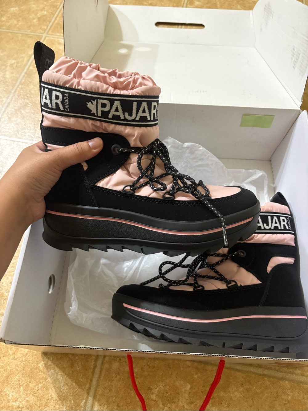 Pajar Women's Pink and Black Insulated Lace-Up Winter Boot